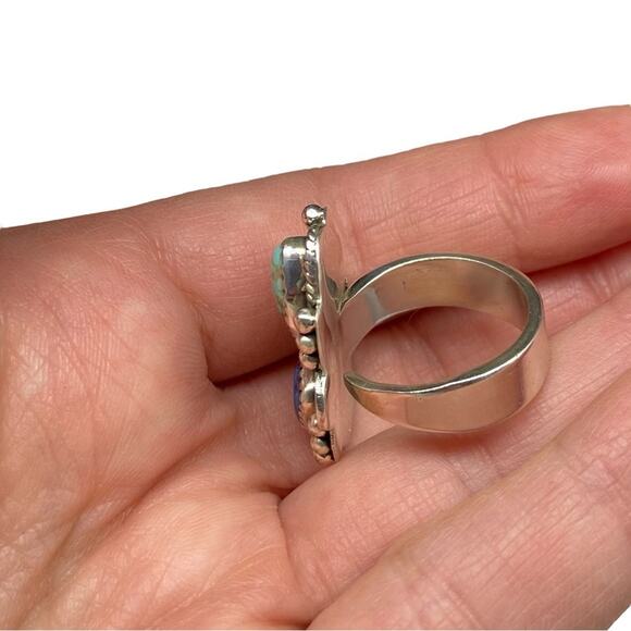 Purple Copper Turquoise Ring Solid 925 Sterling Silver Adjustable 6.5 7 7.5 8 - Picture 10 of 11